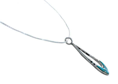 Genuine Turquoise Inlay Sterling Silver Chain Necklace Set NX11645